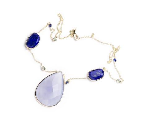 Chalcedony, lapis and sapphire necklace.