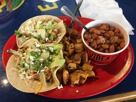 Chicken Tacos, Barracho Beans and Fried Potatoes