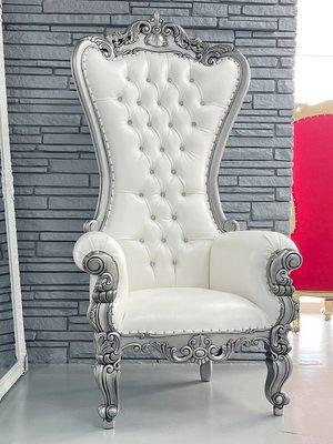 Silver Throne Chair with Diamond Buttons. 37"W X 30"D X 72"H