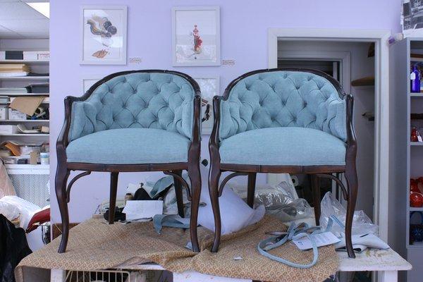 tufted chairs, fabric from Greenhouse Fabrics