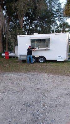 Owner David in front of his brand new food trailer called Ivie's 2 Go at 127 South County Road 315 in Interlachen FL 32148.