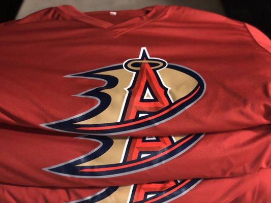 Custom made Promotional jerseys made for Angel's Ducks night at Angel Stadium.