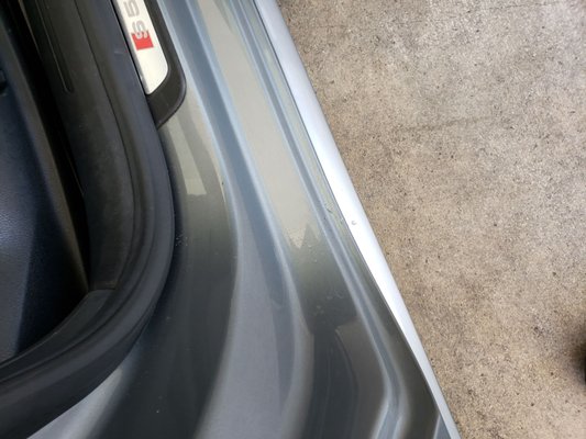 Dirty door sill after $99 Bumper to Bumper detailing service.