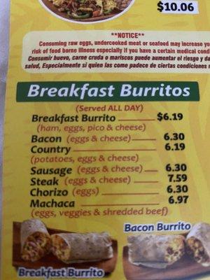 Menu- breakfast burritos 4/17/2021