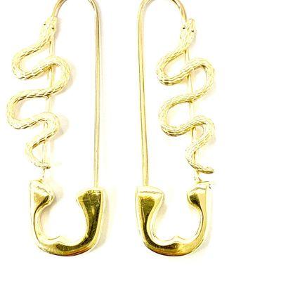 14k Yellow gold Serpent, snake, safety pin earrings
 $850