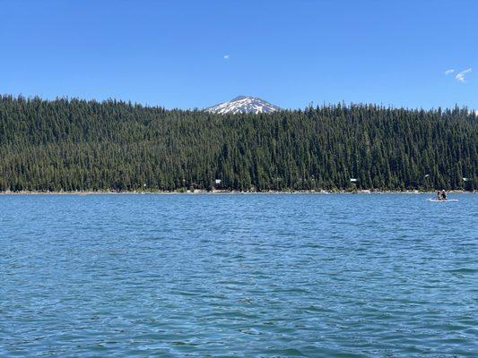 View from my paddle board on the lake looking at Mt. Bachelor