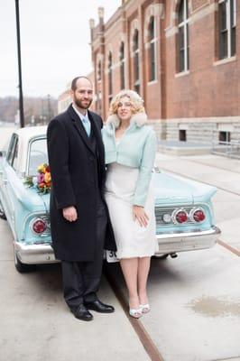 Possibly my favorite of all the wedding photos!  Our photographer captured our retro-chic style perfectly!