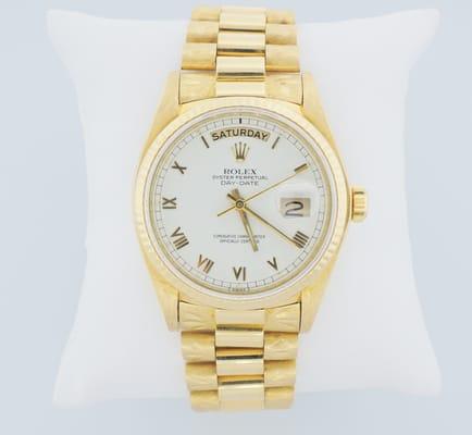 167:  Pre-owned  year 1980 18K yellow gold Rolex presidential day-date watch, serial number 6087717-0399807,  mesh made bracelet