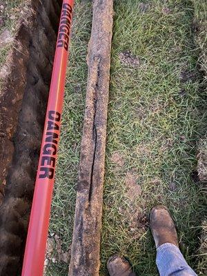 Orangeburg sewer pipe (tar paper and pulp) - home built in 1970 - natural collapse/breakdown of pipe