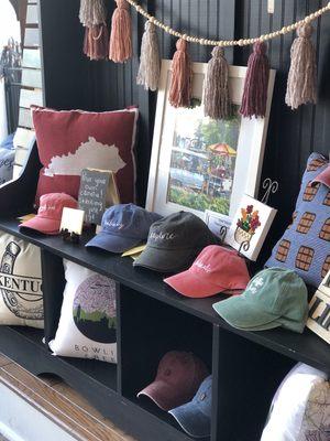 Bowling Green and Kentucky themed pillows and hats