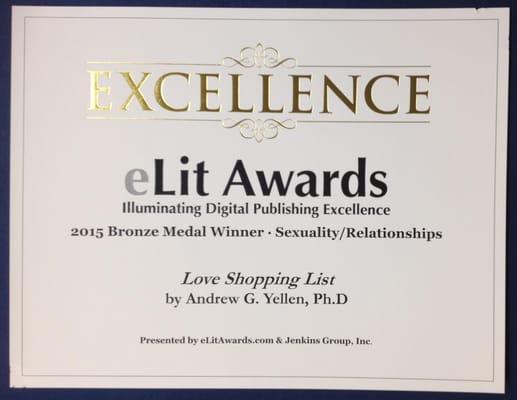 One of several awards for our Love Shopping List book.