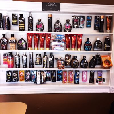 A variety of our bronzing lotions, glasses, teeth whiteners and other cool accessories we have to offer