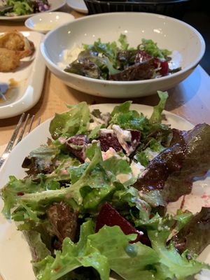 Mixed greens with whipped goat cheese, beets and sherry vinaigrette dressing