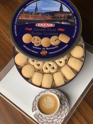 Tazah Danish Style Cookies served with a heartwarming cup of coffee.