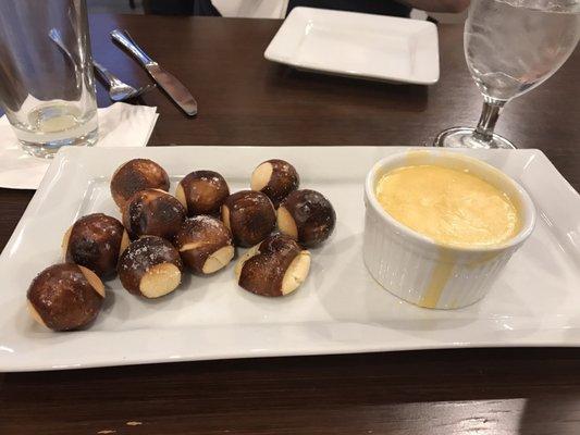 Cheese dip with pretzel balls