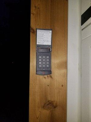 Keypad installed for access to the door without a remote. This is a good additional option for others to have access with a four digit code.