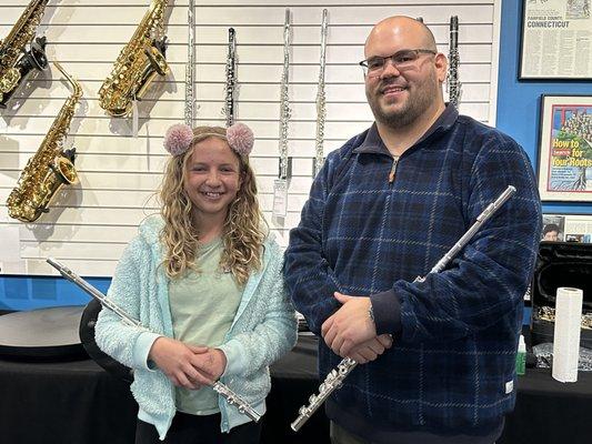 A talented young student and teacher with her new Yamaha Flute.