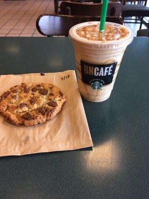 Peanut butter cookie and Caramel Frappuccino