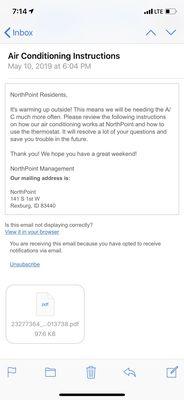 The email sent by management concerning the A/C