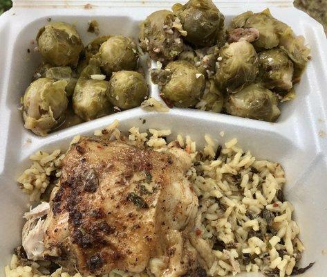 Baked Chicken, Wild Rice, Brussel Sprouts