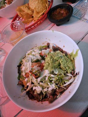 Steak burrito bowl with guacamole (extra charge)