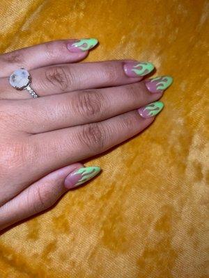 Green flame nails done by Nhi