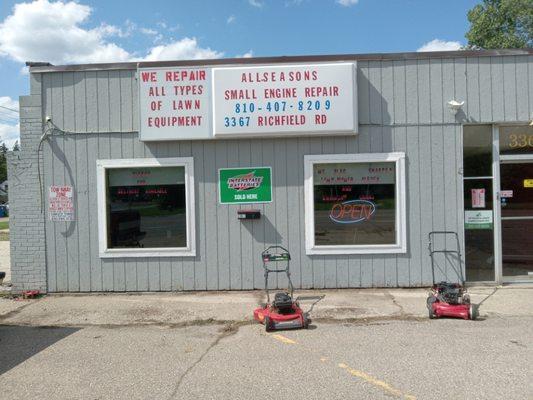 Lawn mowers and Lawn equipment repair shop.