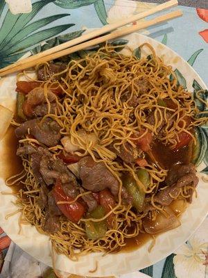 58. Tomato Beef Pan-Fried Noodles (take out)