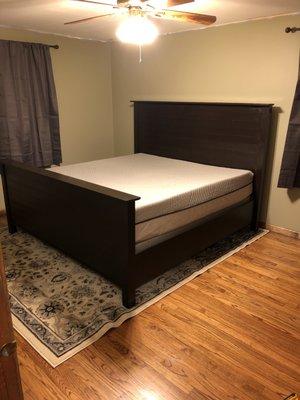 Custom king size shiplap bed frame with ebony stain