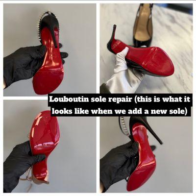 Sole repair for Louboutin heels. What the actual bottom looks like