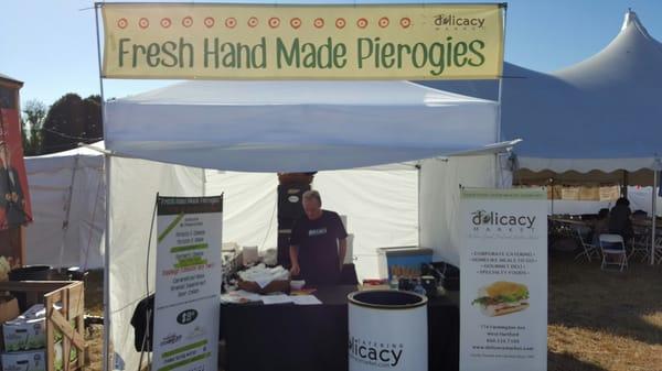 Fresh Hot Hand Made Pierogies at Delicacy Market tent. Come and check out the goodness.