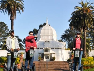 Guests on the Golden Gate Park guided segway tours at the Conservatory of Flowers