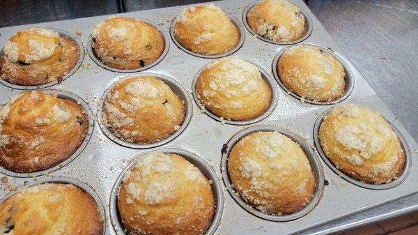 Blueberry muffins with a Cinnamon crunch topping