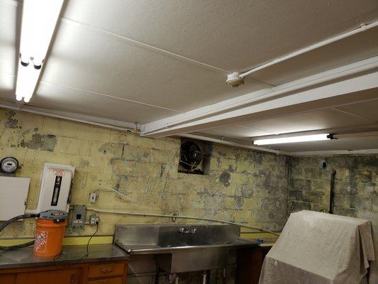 Commercial kitchen make over. The walls had to be scraped and sanded for hours before we could prime.