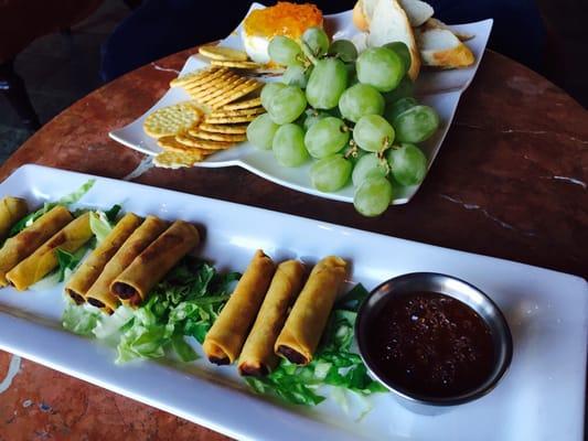 Warm Brie with Marmalade and chicken spring rolls