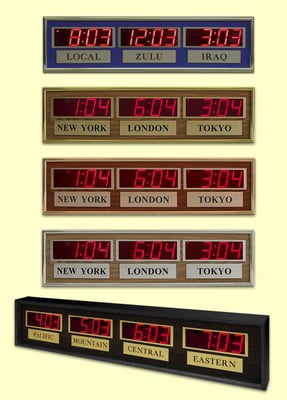 Model H 4.0 Digital Time Zone Clock - LARGE SIZE / custom made (wall or shelf mount)