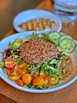 Build your own salad with grass fed beef and grilled chicken