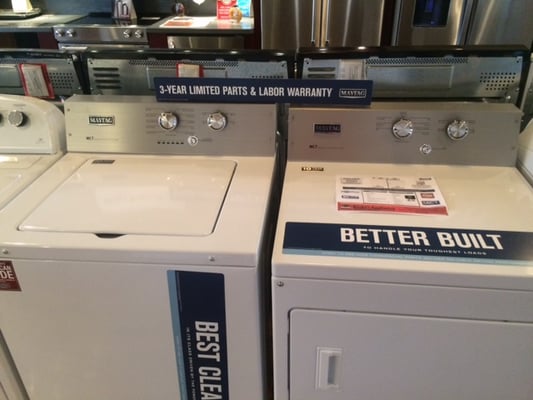 Maytag "heritage" laundry pair with an HE agitator and 3 YEARS PARTS AND LABOR WARRANTY.  Exclusive Whirlpool dealer's can only sell these.