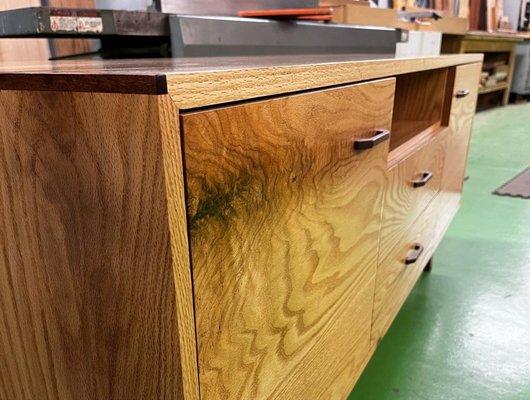 Detail shot of a Red Oak Media Cabinet