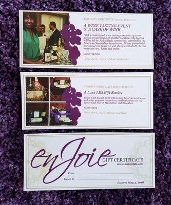 enJoie Gift Certificates