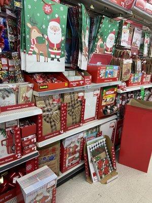 Holiday boxes and wrapping paper.