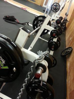 Lots of weights and plenty of room saved for group fitness come train here