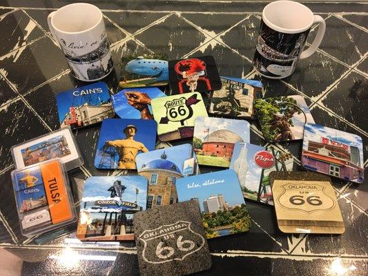 Tulsa / Oklahoma souvenirs - great selection of coasters, playing cards, luggage identifiers, coffee mugs, serving trays, etc.