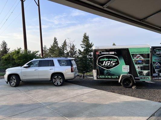 Truck and trailer set up for mobile detailing