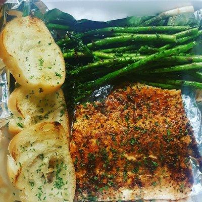 Brown sugar salmon and asparagus