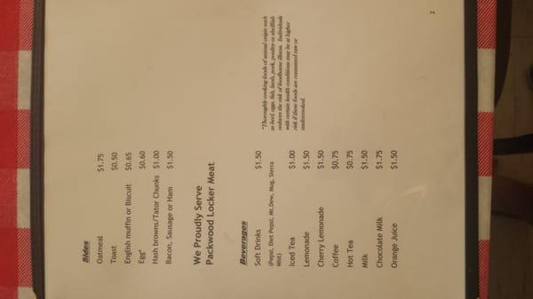 Breakfast menu - side 2