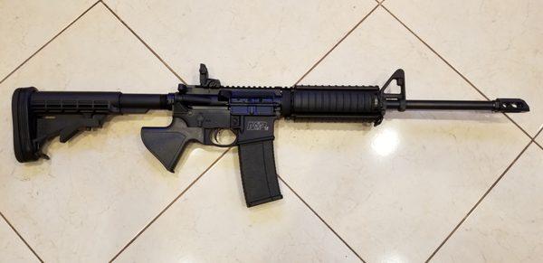 Side view of how the AR15 sits right now, with the newly threaded barrel and YHM Slant Muzzle Brake/Comp attached.