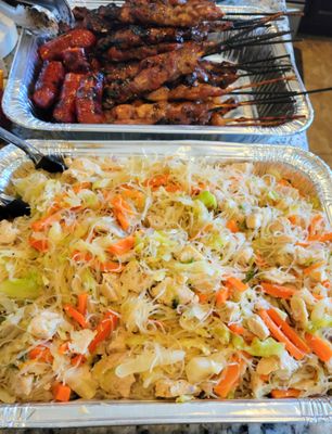 Chicken Pancit and BBQ Pork Skewers