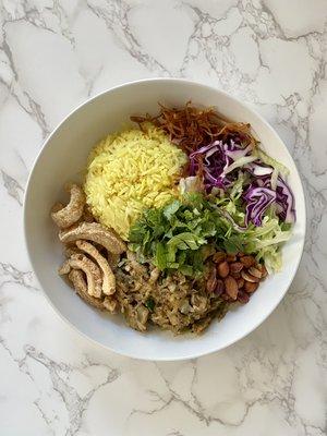 Clam Rice Salad with yellow rice.