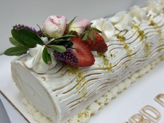 Pistachio Strawberry Rolette Cake